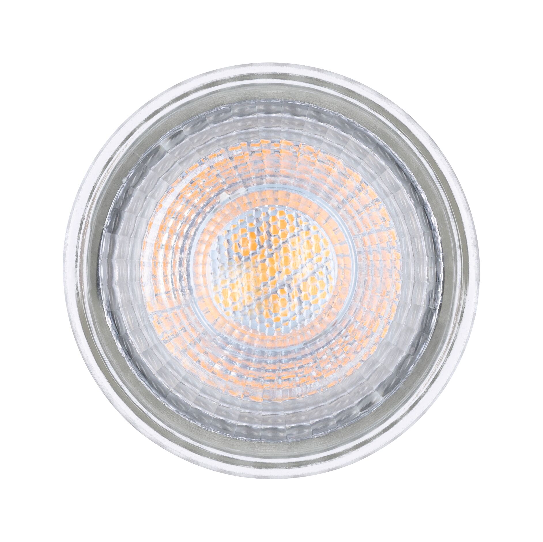 Round LED light with clear glass and warm white glow for energy-efficient lighting solutions