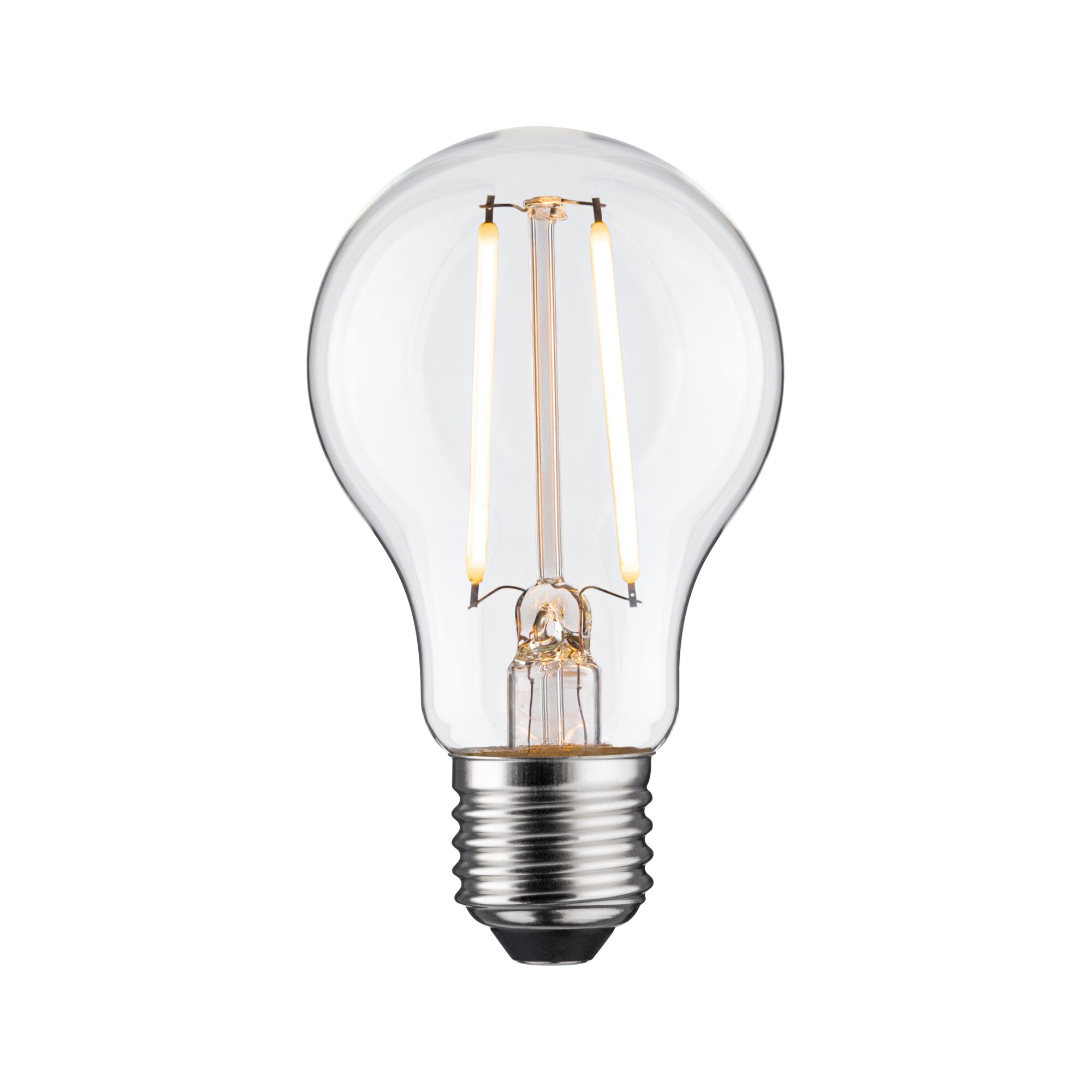 LED-Glühbirne mit transparentem Glas und silberner Fassung für energiesparende Beleuchtung