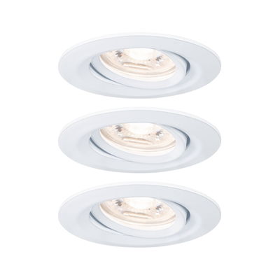 Drei weiße Einbaustrahler aus Kunststoff mit schwenkbarem Spot für flexible LED-Beleuchtung