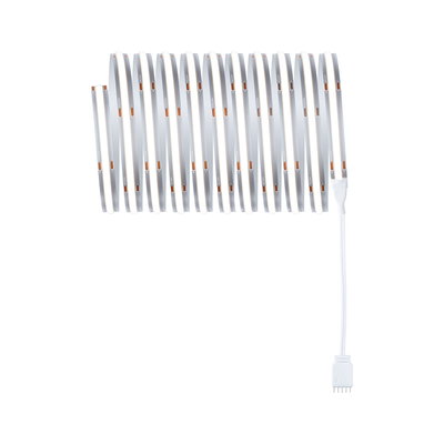 Flexible white LED strip light with connector cable for modern lighting applications.