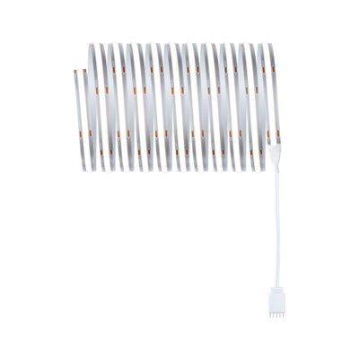 Flexible white LED strip light with connector cable for modern lighting applications.