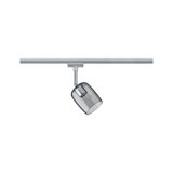 Modern track spotlight with smoky glass and silver aluminum for versatile room lighting