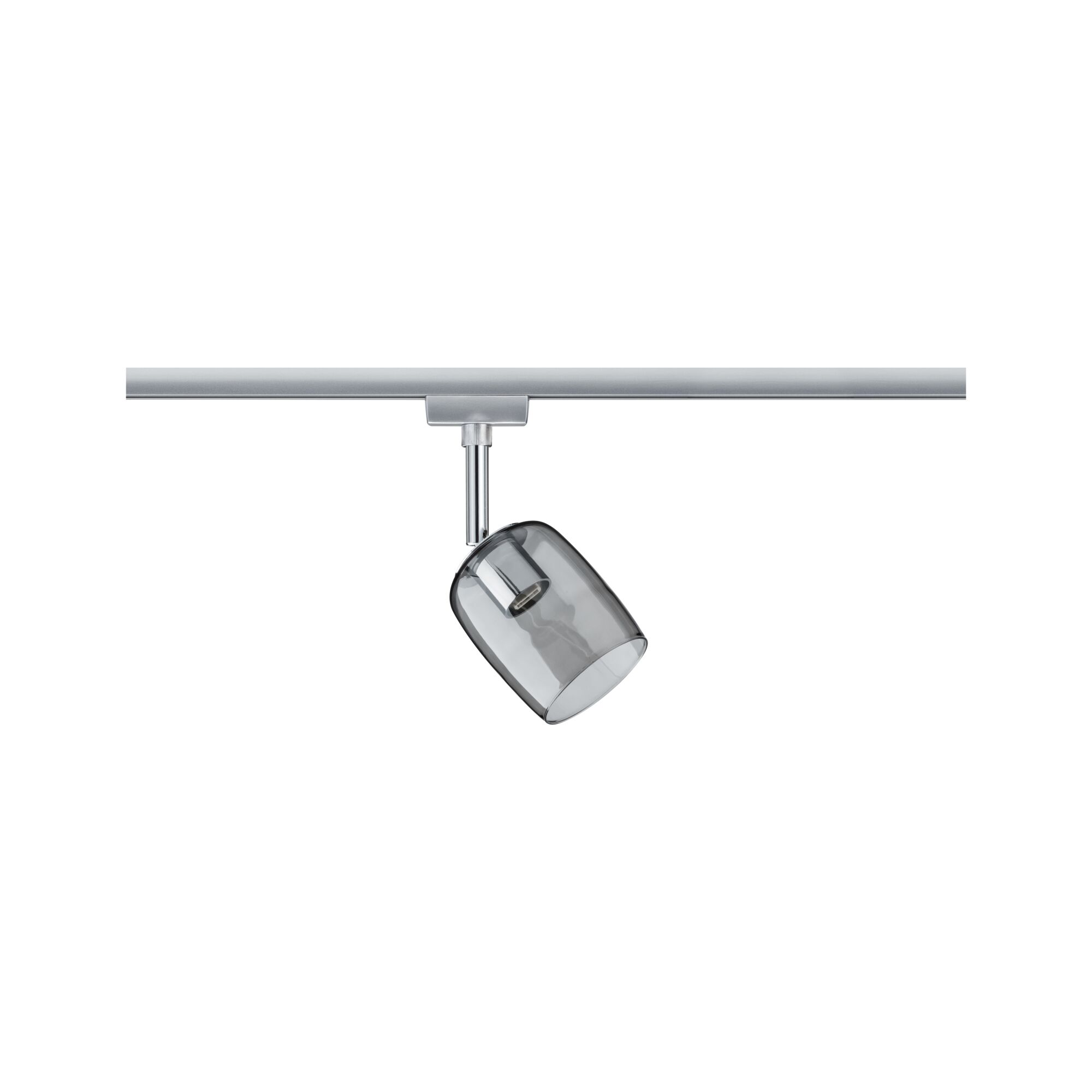 Moderner Schienenspot mit rauchgrauem Glas und Aluminium in Silber für flexible Raumbeleuchtung