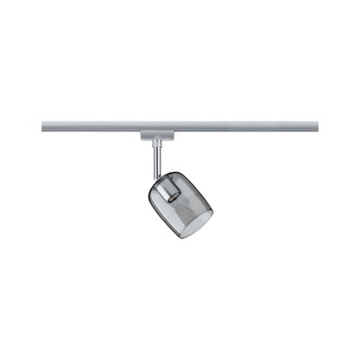 Moderner Schienenspot mit rauchgrauem Glas und Aluminium in Silber für flexible Raumbeleuchtung