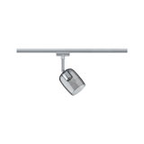 Moderner Schienenspot mit rauchgrauem Glas und Aluminium in Silber für flexible Raumbeleuchtung