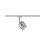 Spot sur rail moderne avec verre fumé et aluminium argenté pour un éclairage polyvalent