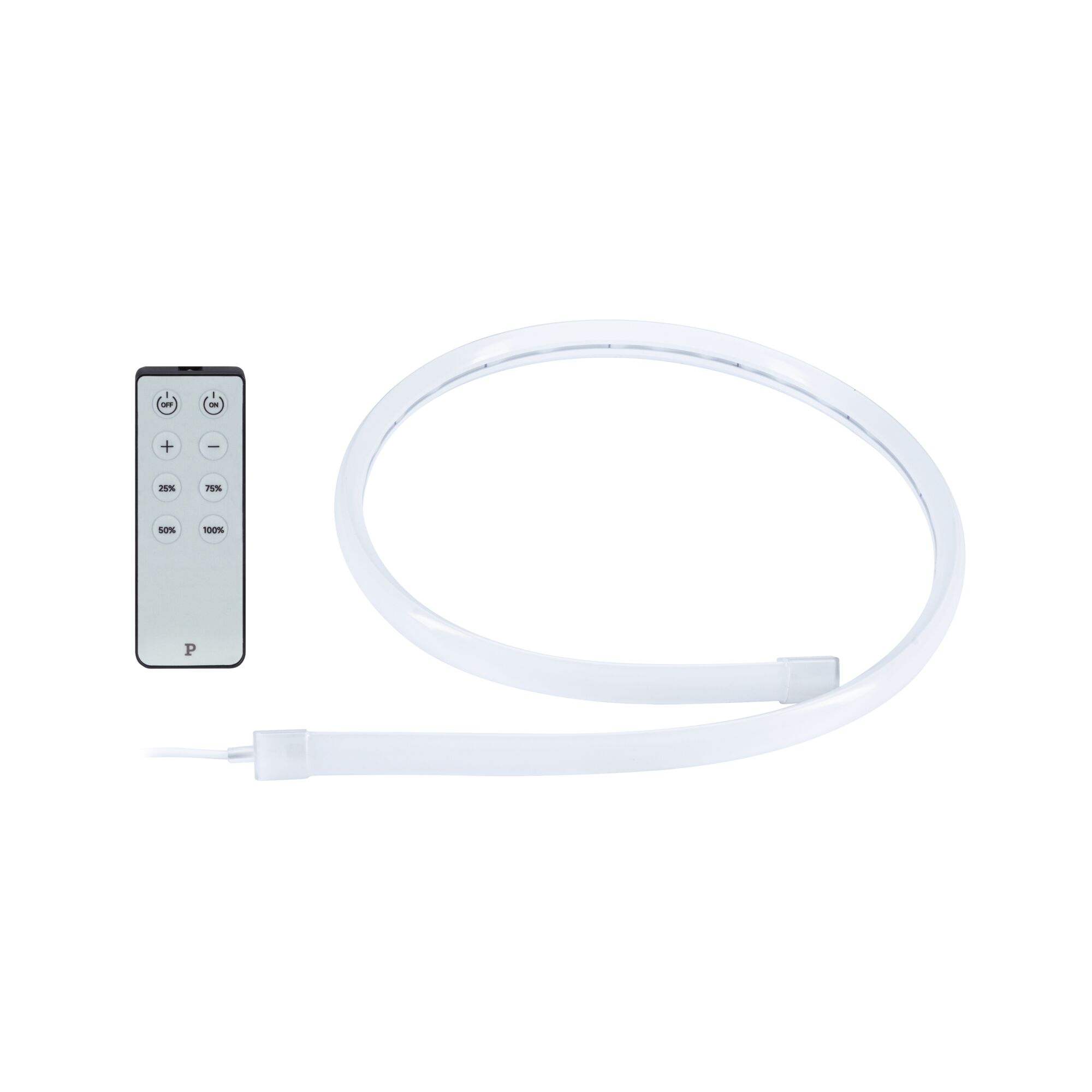 White flexible LED light strip with remote control for dimmable ambient lighting and modern decor