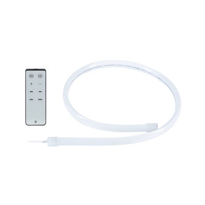 White flexible LED light strip with remote control for dimmable ambient lighting and modern decor