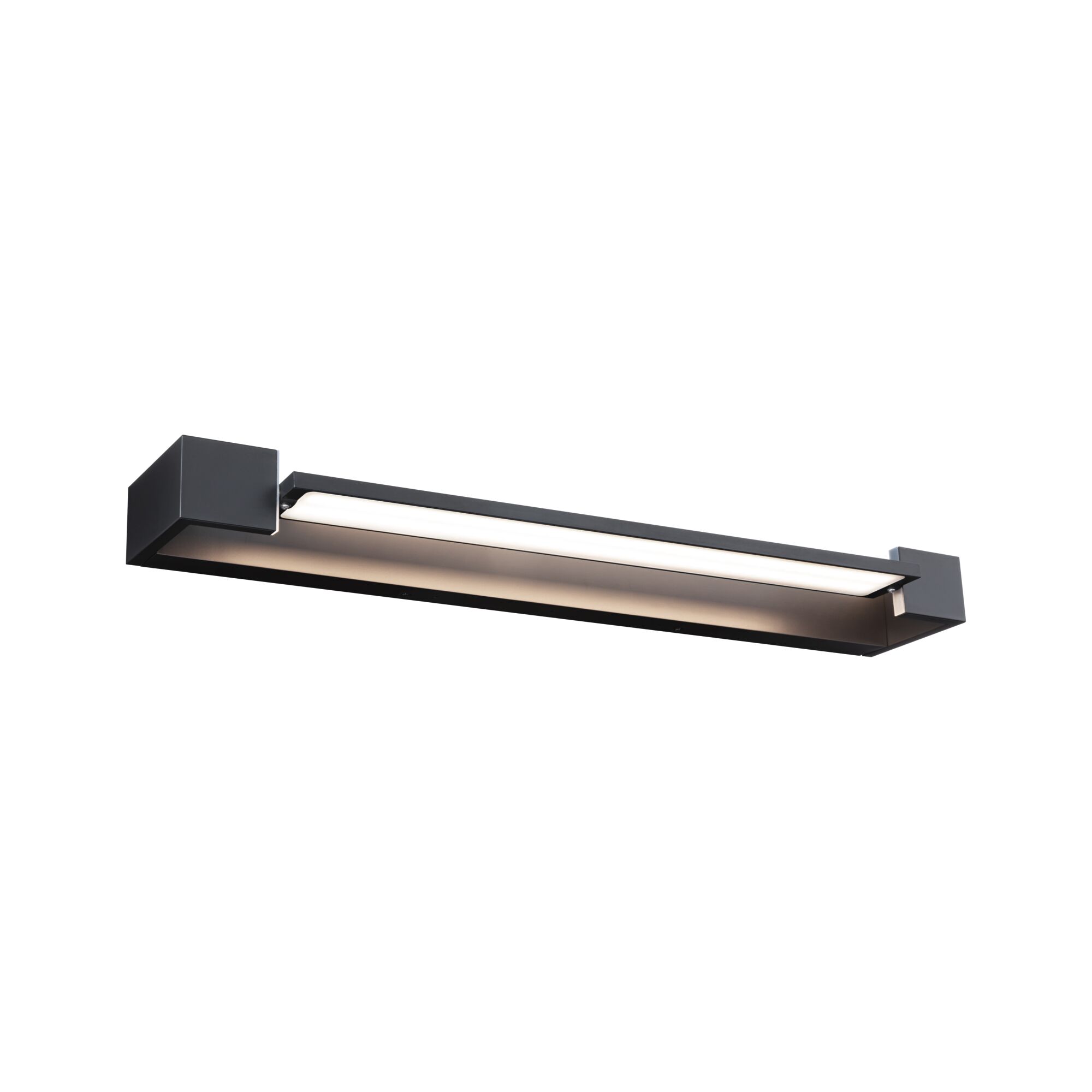 Black metal LED wall light with long rectangular design for modern indoor lighting solutions
