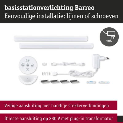 Basisstationverlichting Barreo van wit kunststof, eenvoudige installatie en 230V stekkertransformator inbegrepen