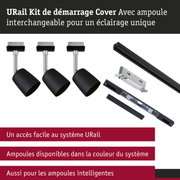 Kit de démarrage URail avec spots métalliques noirs et éclairage sur rail pour système d'éclairage flexible