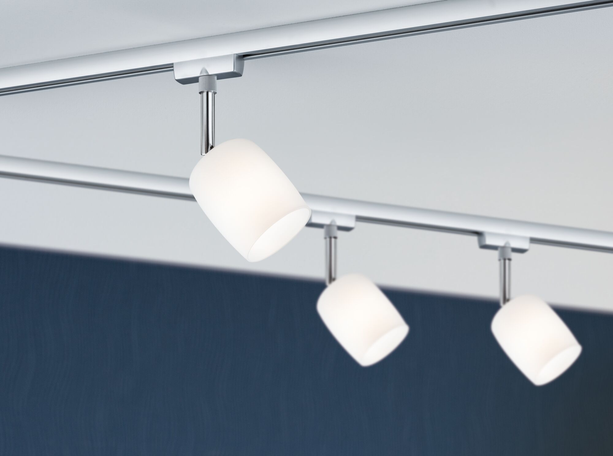 Modern ceiling spotlights with white glass and chrome metal for stylish room lighting