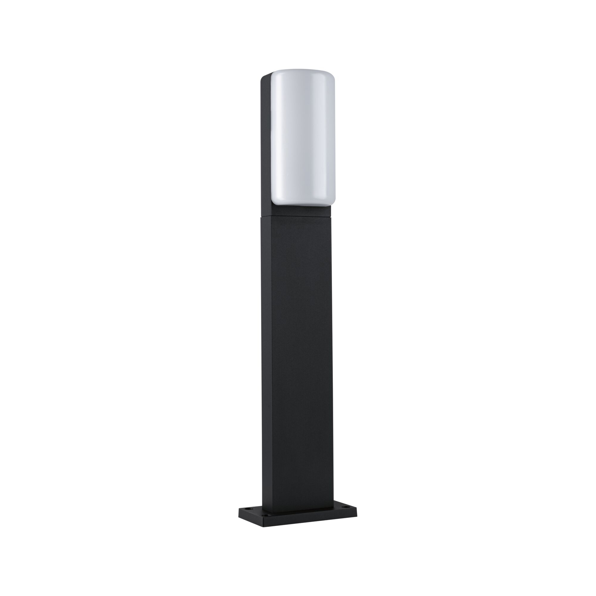Black outdoor light with white plastic diffuser, modern garden path lighting for outdoor use