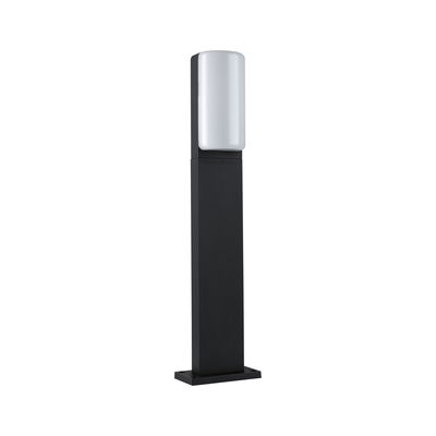 Black outdoor light with white plastic diffuser, modern garden path lighting for outdoor use