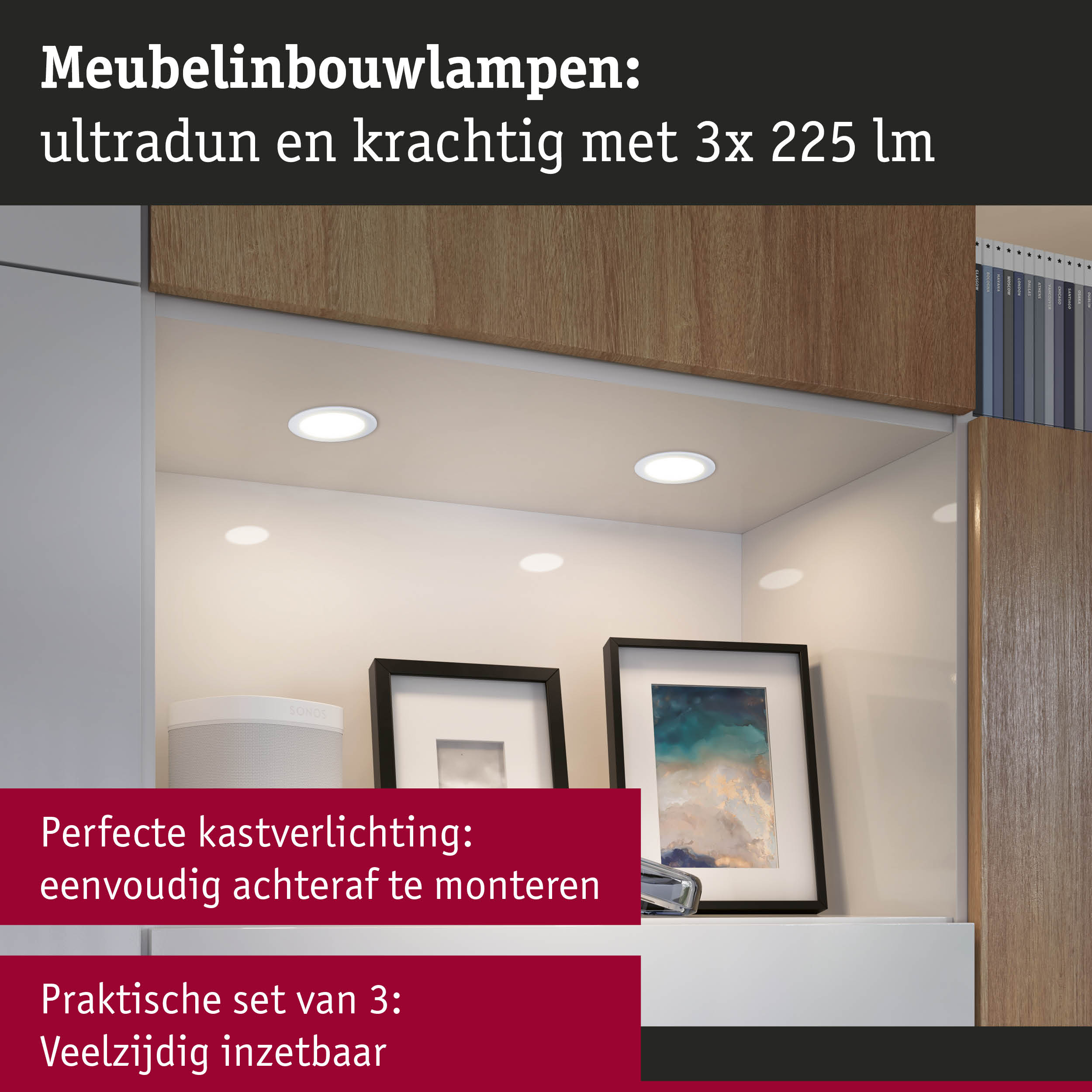 Set van 3 ultradunne witte meubel inbouwlampen met 225 lumen voor veelzijdige verlichting