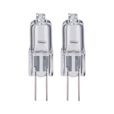 Two clear halogen bulbs with metal pins, energy-efficient lighting solution