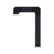 Modern L-shaped LED light with black solar panel and white frame for outdoor lighting solutions