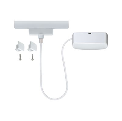 Weißes Kabel-Set mit Steckverbindung und Schrauben für LED-Schienenbeleuchtung Zubehör.