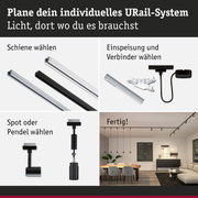 Modulares URail-Schienensystem in Schwarz und Weiß mit Spots und Pendelleuchten für individuelle Beleuchtung