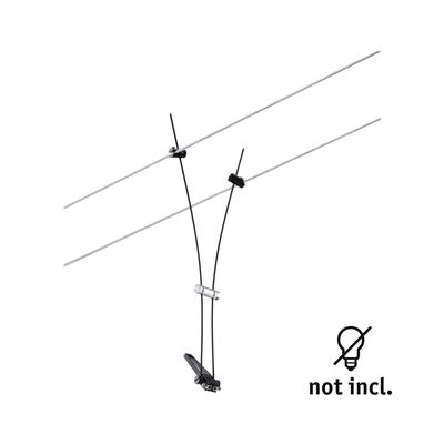 Black cable suspension with metal clamp for LED cable lighting system without bulbs