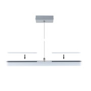 Zilveren LED-hanglamp met stalen kabel en rechthoekige plafondbevestiging voor moderne interieurs