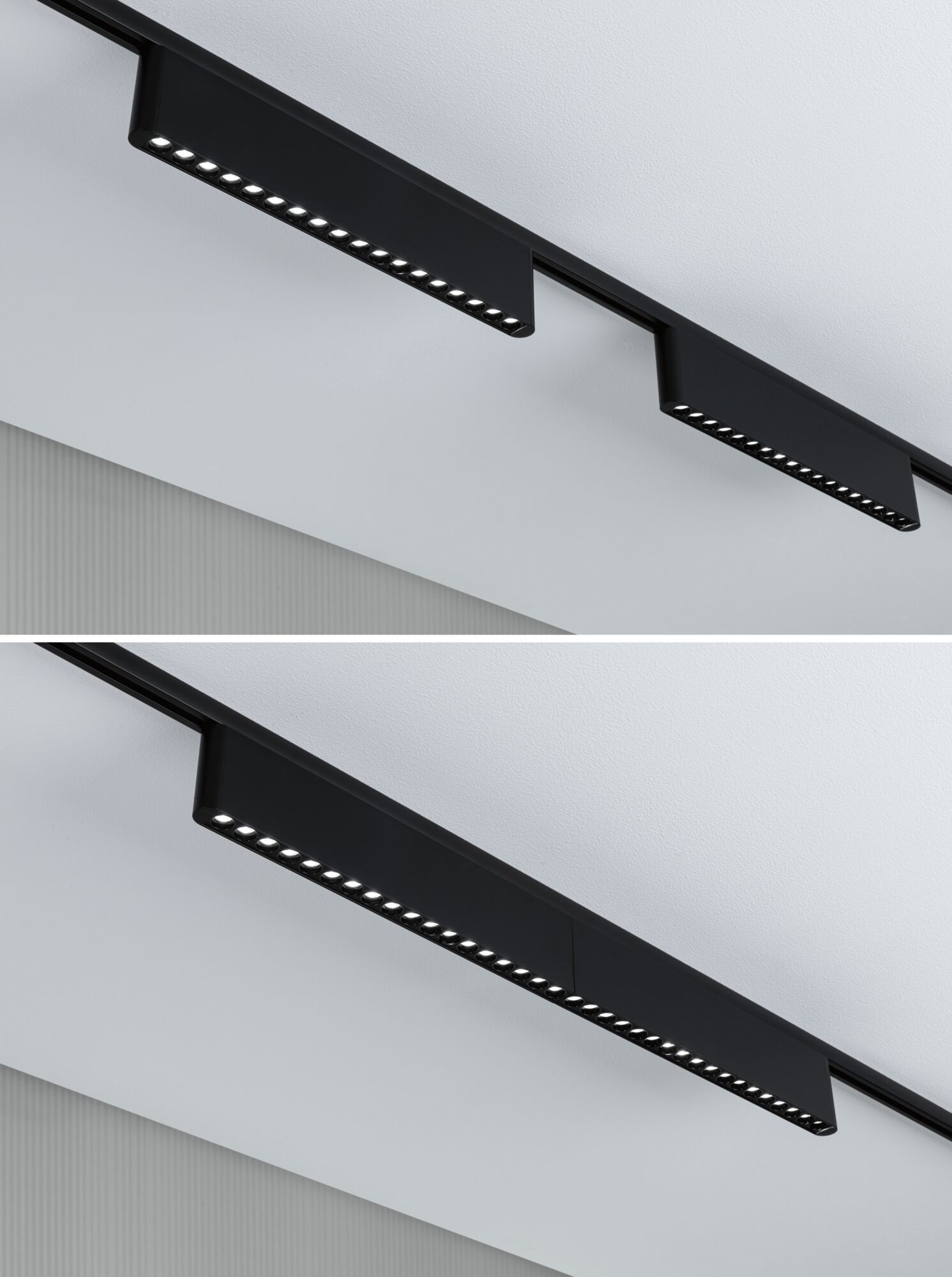 Black metal LED track light with multiple light sources for modern interior lighting solutions