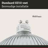 Close-up van een GU10 lampvoet van glas en metaal voor eenvoudige installatie in verlichting