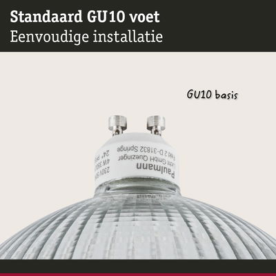 Close-up van een GU10 lampvoet van glas en metaal voor eenvoudige installatie in verlichting