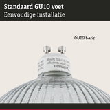 Close-up van een GU10 lampvoet van glas en metaal voor eenvoudige installatie in verlichting