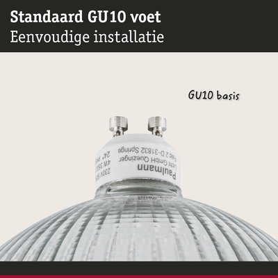 Close-up van een GU10 lampvoet van glas en metaal voor eenvoudige installatie in verlichting