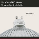Close-up van een GU10 lampvoet van glas en metaal voor eenvoudige installatie in verlichting