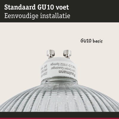 Close-up van een GU10 lampvoet van glas en metaal voor eenvoudige installatie in verlichting