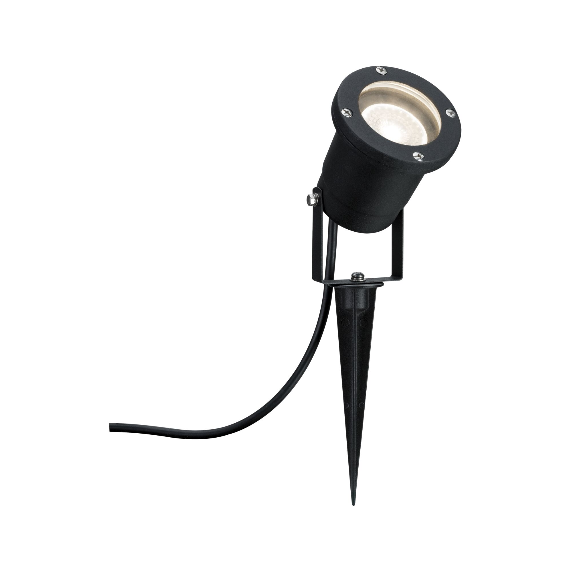 Black LED garden spotlight with plastic ground spike for outdoor and accent lighting