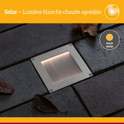 Solar Encastré de sol LED Sorea Capteur crépusculaire IP67 carré 100x100mm 3000K 0,1W 6lm 3,7V Acier brossé ABS/Polycarbonate/Acier inoxydable