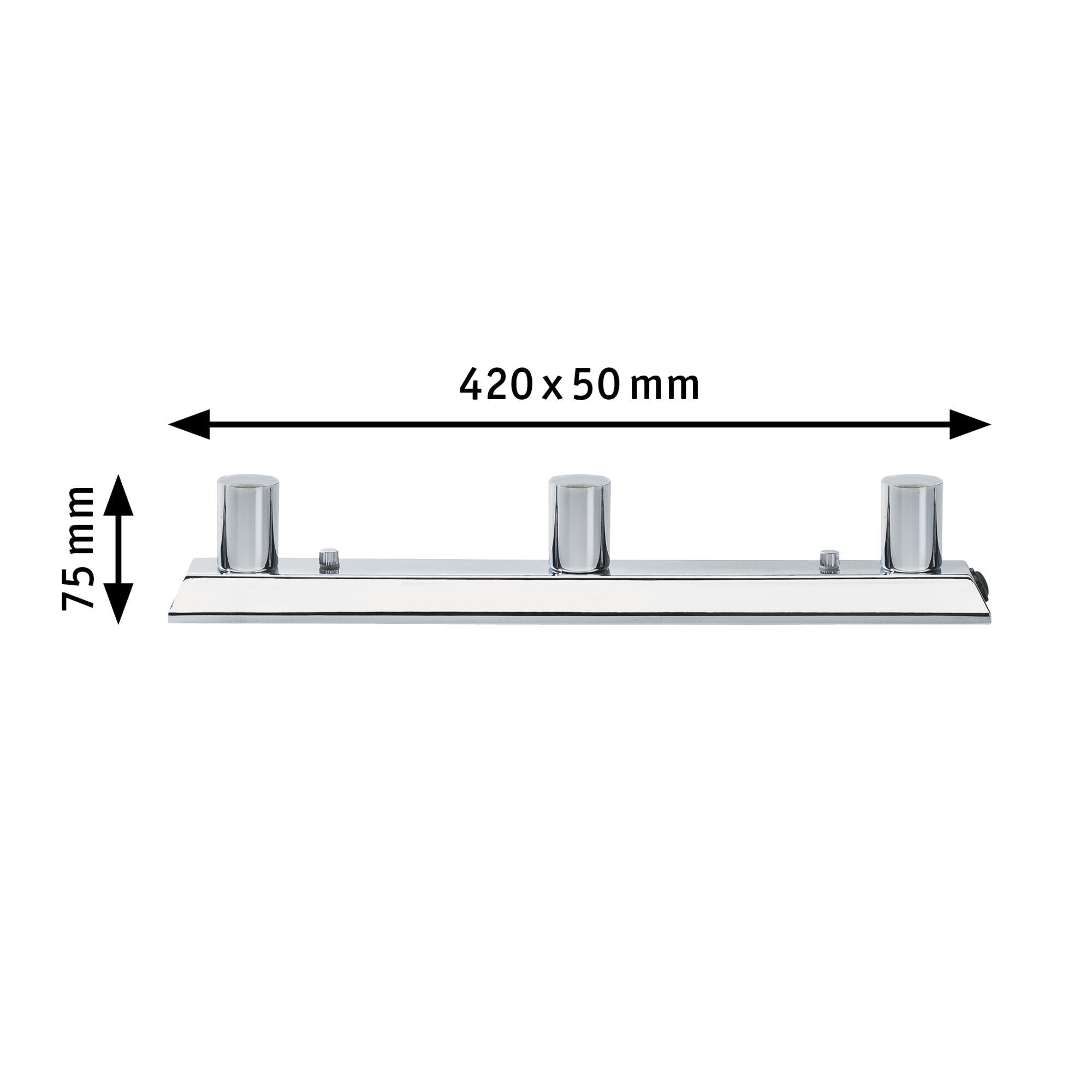 Chroomkleurige LED-lamp met drie ronde fittingen, 420 x 75 mm, moderne binnenverlichting