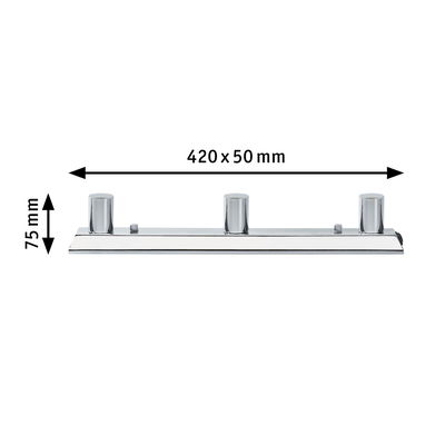 Chroomkleurige LED-lamp met drie ronde fittingen, 420 x 75 mm, moderne binnenverlichting