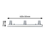 Chrome LED light bar with three round sockets, 420 x 75 mm, modern indoor lighting fixture