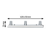 Chrome wall bracket with three round holders, dimensions 420 x 75 mm, for lighting systems