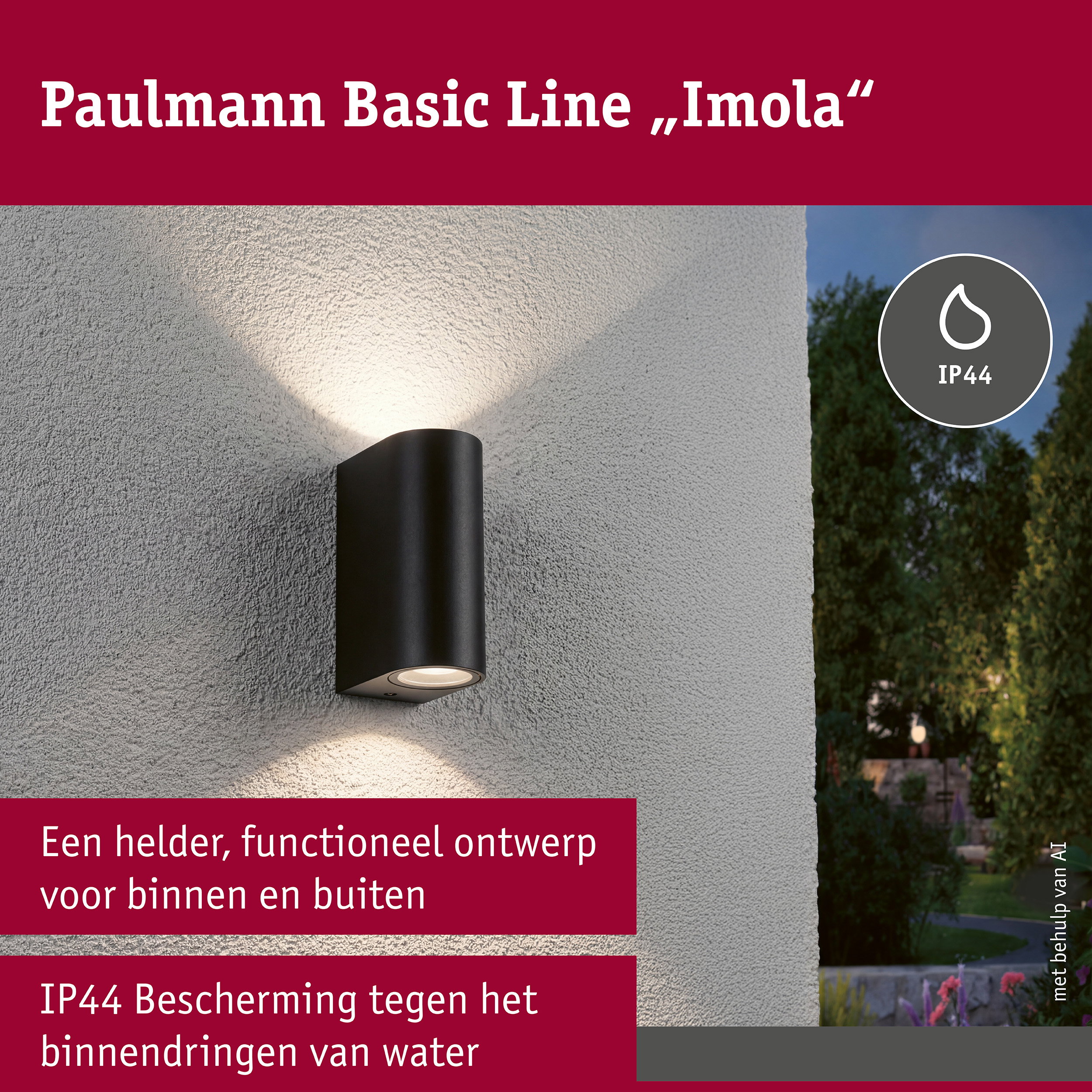 Wandlamp Perugia IP44 GU10 230V max. 2x10W Zwart mat