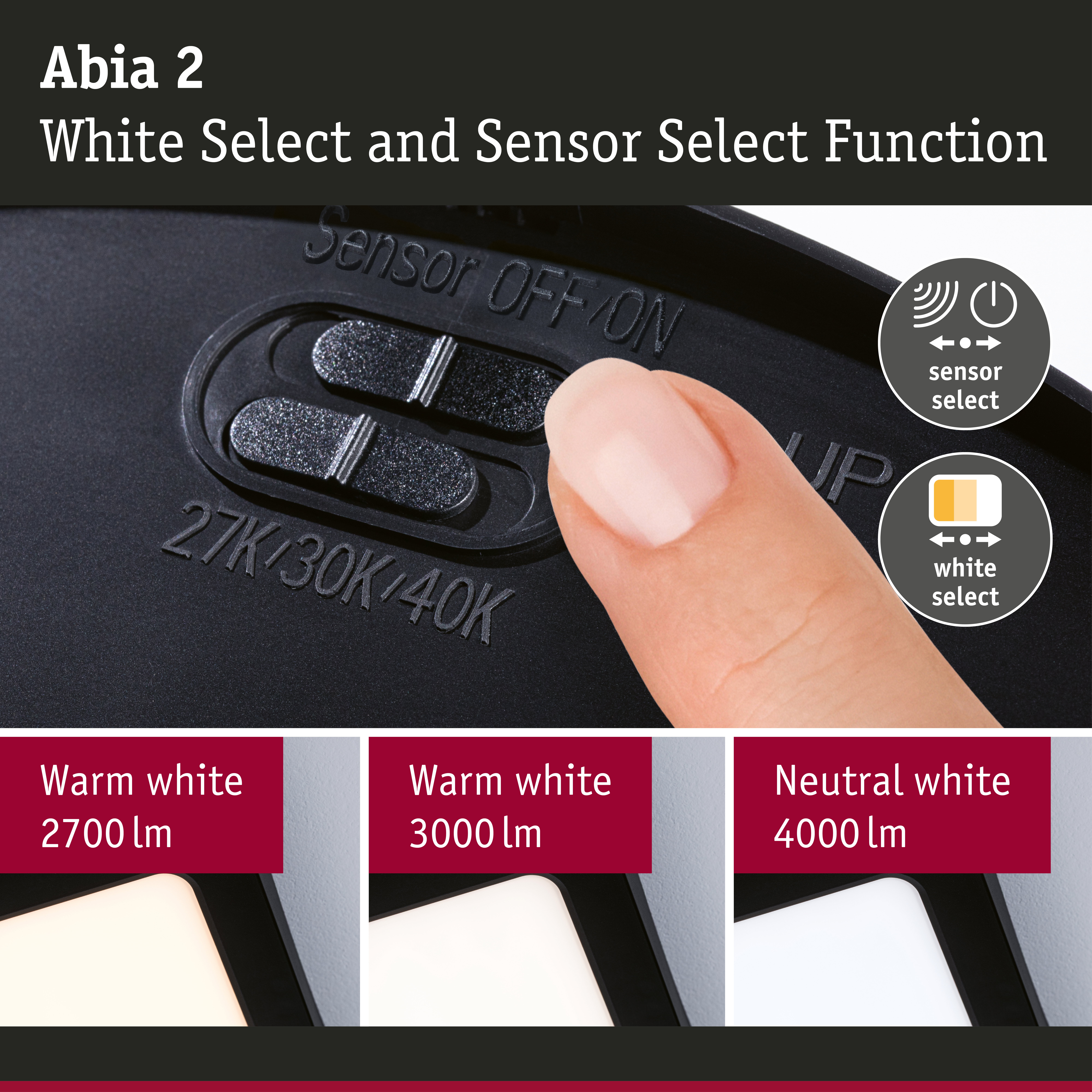 LED Panel Abia 2 White Select Twilight-controlled motion detector (HF) angular 170x170mm 9,5W 1100lm 2700 - 4000K Black