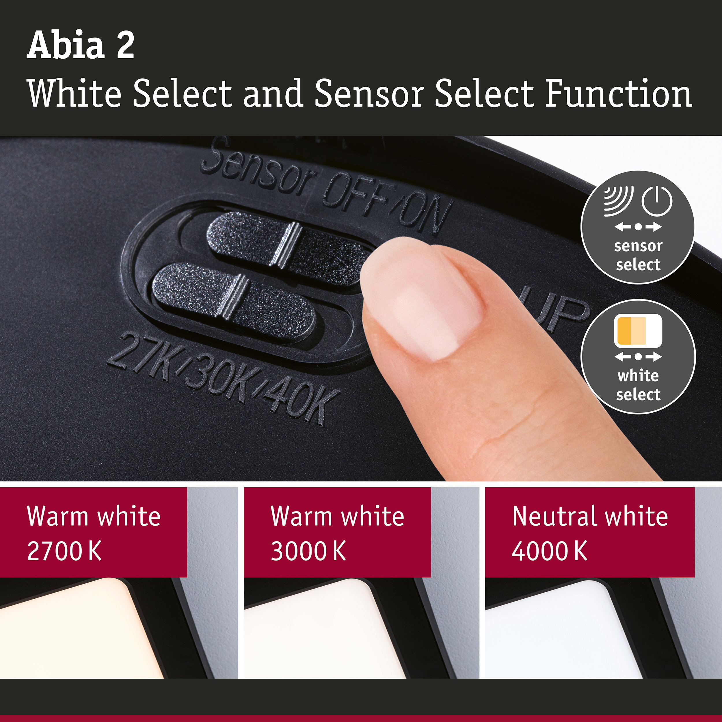 LED Panel Abia 2 White Select Twilight-controlled motion detector (HF) angular 170x170mm 9,5W 1100lm White Select Black