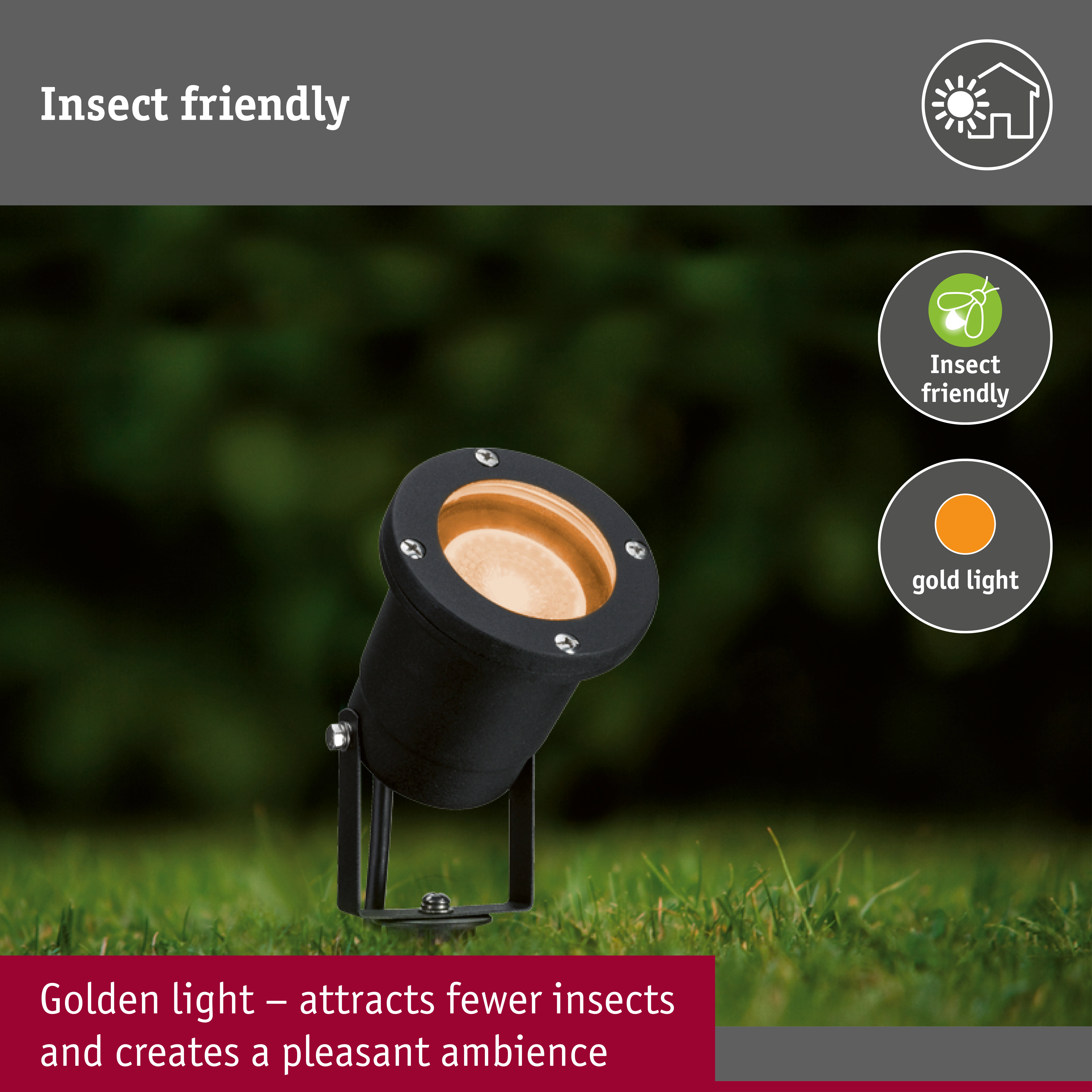 LED Garden spotlight Spot insect friendly IP65 round 92mm 2200K 4,3W 320lm 230V 38° Black Metal