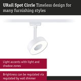 White URail Spot Circle LED spotlight with dimmable brightness for modern light accents