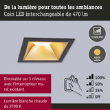 Spot LED encastré noir avec lumière blanc chaud et gradation 3 niveaux pour ambiance intérieure
