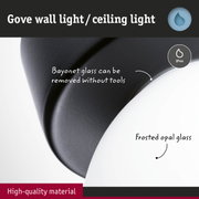 Gove wall and ceiling light with black housing and frosted opal glass, IP44 rated for moisture protection