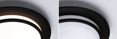 Sort rund loftlampe med varmt og koldt hvidt LED-lys til moderne boligbelysning