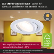 Witte LED-inbouwlamp FixedLED met warm wit licht en 68 mm boorgatdiameter, set van 20 stuks