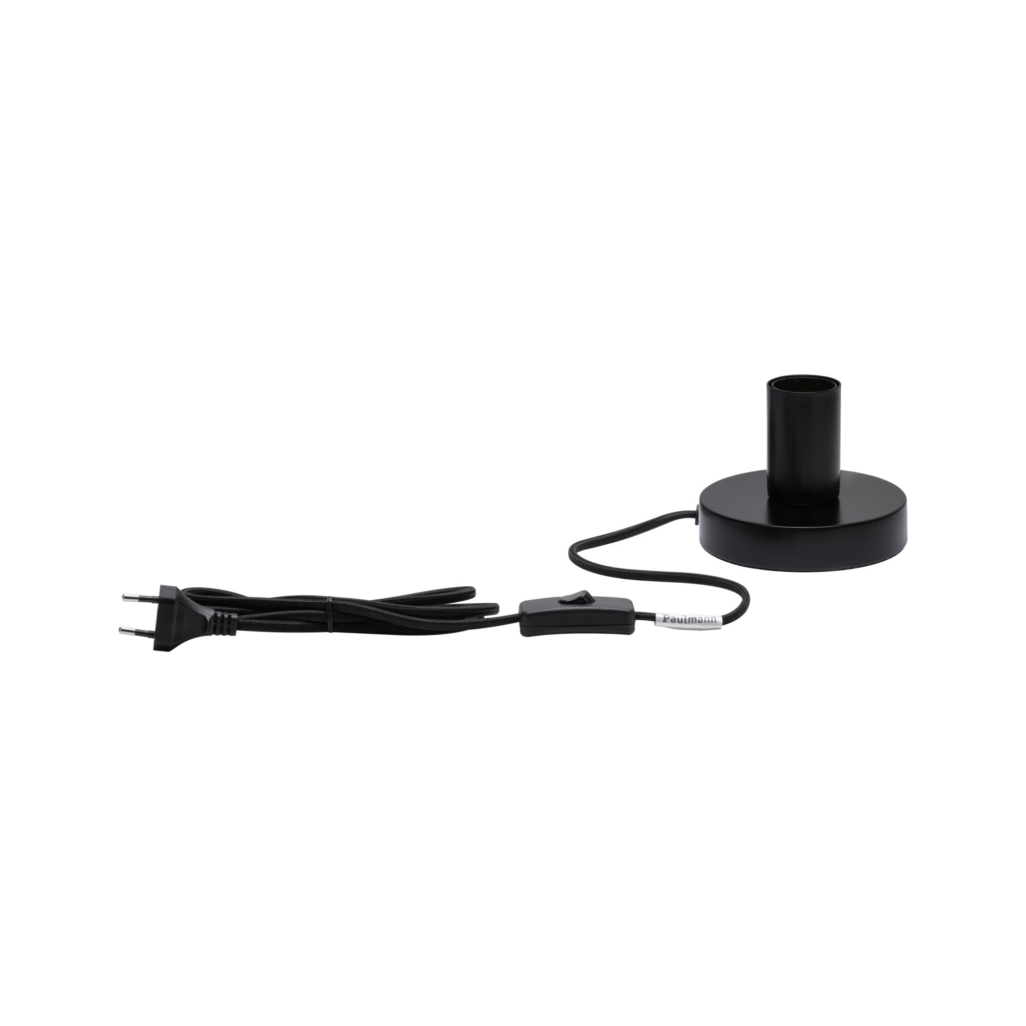 Black metal lamp holder with cable and switch for LED lights, modern lighting accessory