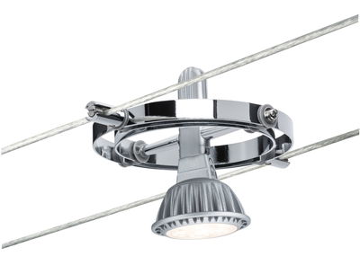 Projecteur LED sur câble en métal argenté avec spot réglable pour un éclairage polyvalent