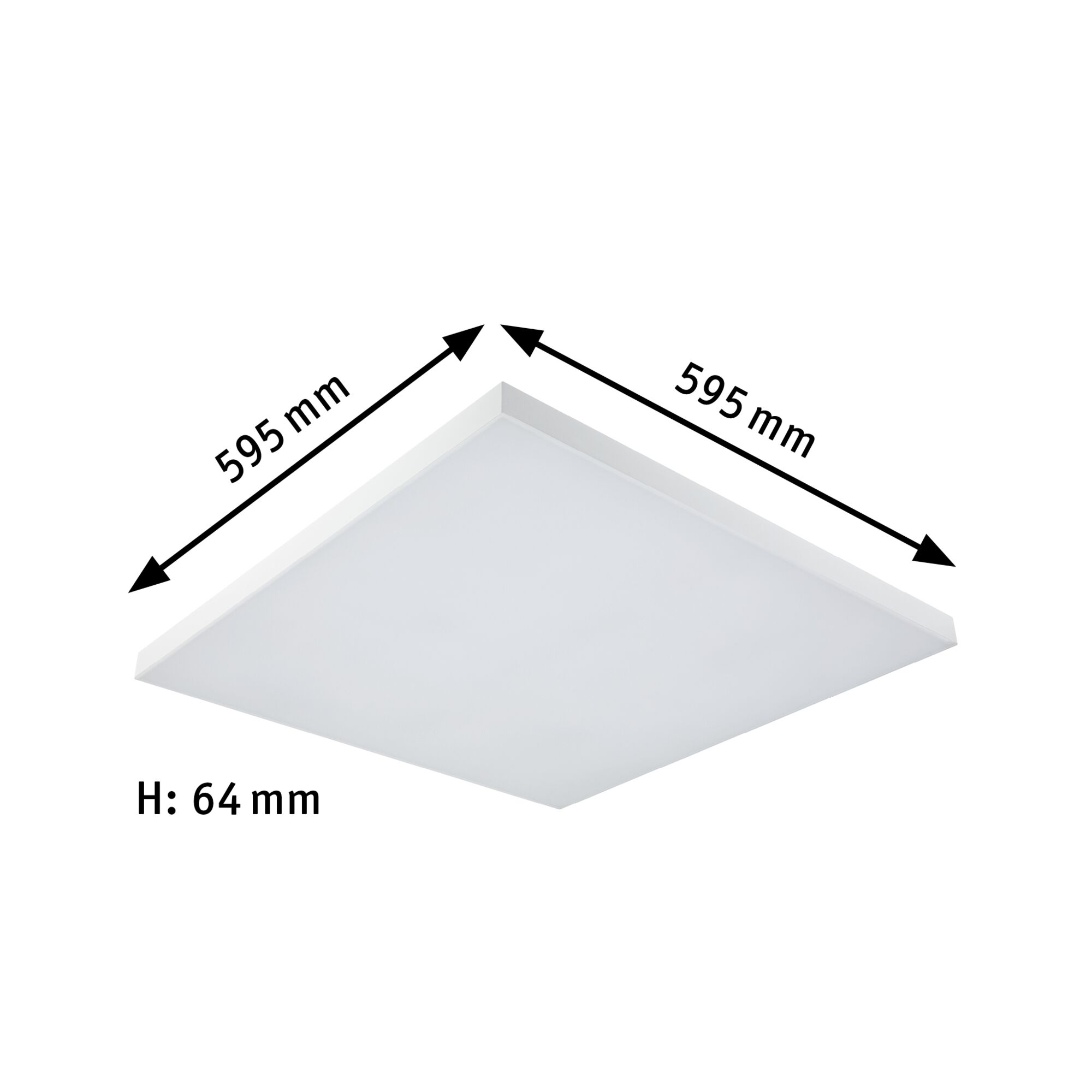 Quadratische weiße LED-Deckenleuchte 595x595 mm mit 64 mm Höhe für moderne Raumbeleuchtung